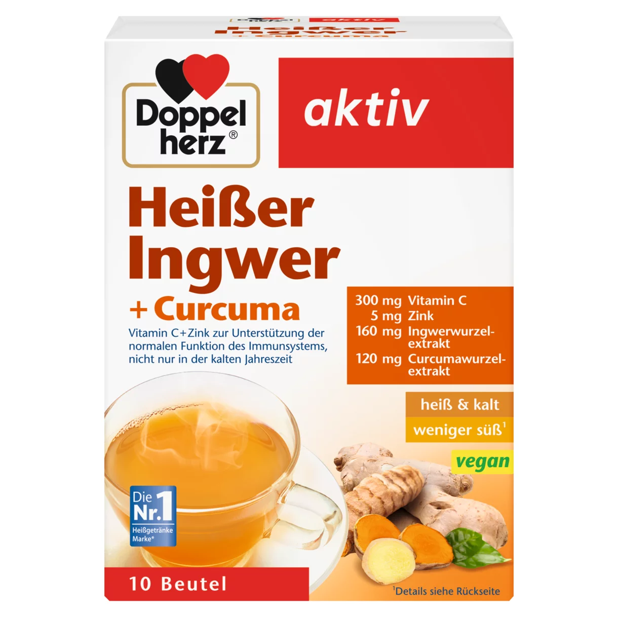 Abbildung der Produktverpackung Doppelherz aktiv Heißer Ingwer Frontansicht